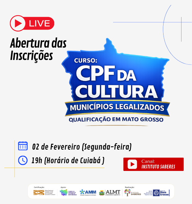 01.LIVE DE LANÇAMENTO (02/02/2026) | CURSO CPF DA CULTURA – MUNICÍPIOS LEGALIZADOS