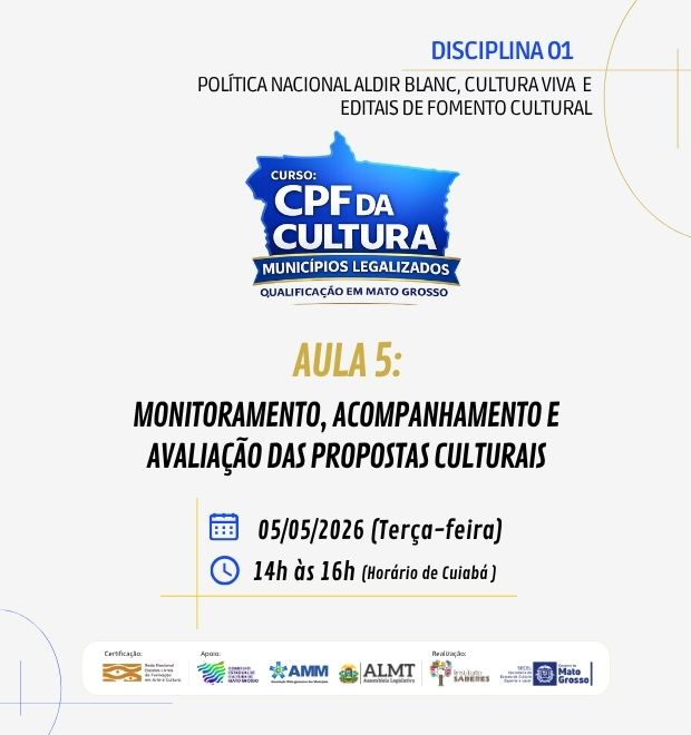 07.AULA 5 (05/05/2026) – MONITORAMENTO, ACOMPANHAMENTO E AVALIAÇÃO DAS PROPOSTAS CULTURAIS